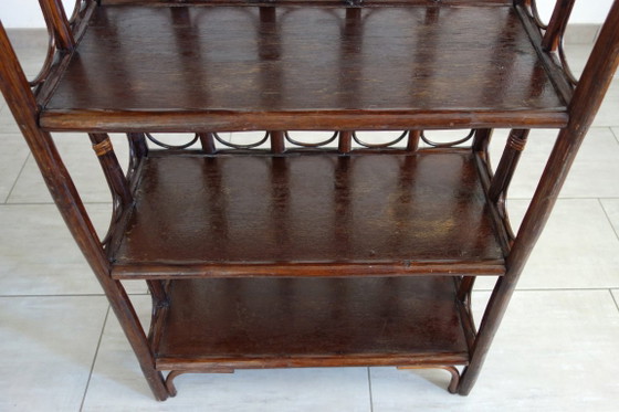 Vintage rotan en bamboe Boekenkast met 5 planken, Boekenkasten, Bruin (foto 8 van 13)