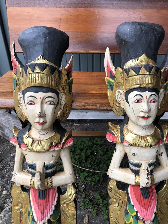 Image 1 of Set di 2 antiche figure balinesi in legno di Garuda