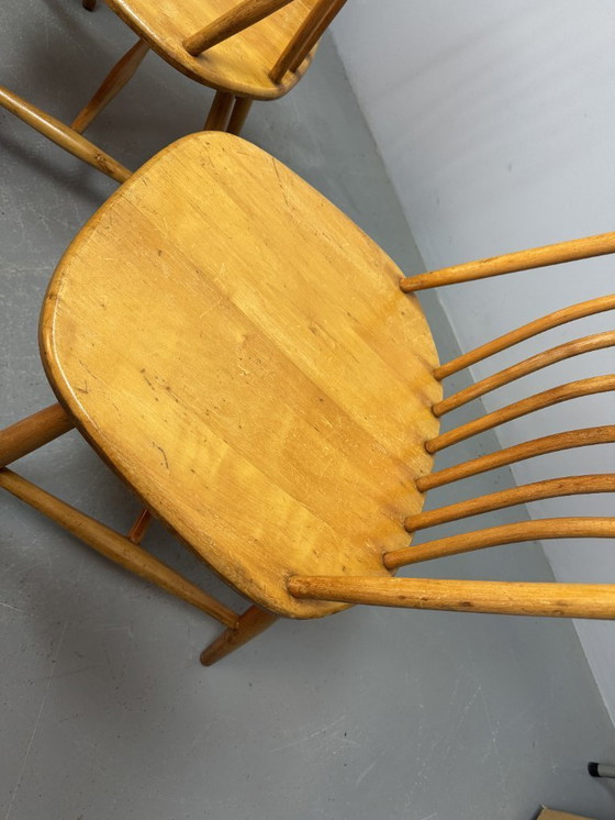 Image 1 of Set of 4 Mid-Century Design Spindle Back Dining Chairs by Bengt Akerblom & Gunnar Eklöf for Nässjö Stolfabrik, Sweden 1950s.