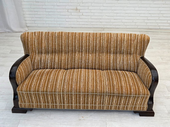 Image 1 of 1960s, Danish 3-seater sofa, original, brown furniture wool, beech wood.