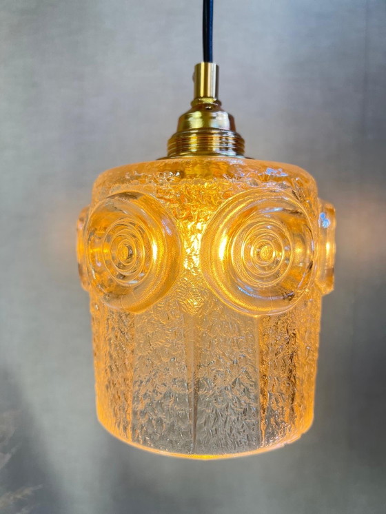 Image 1 of 1970 Lampe pendante en verre ambré, montage en or