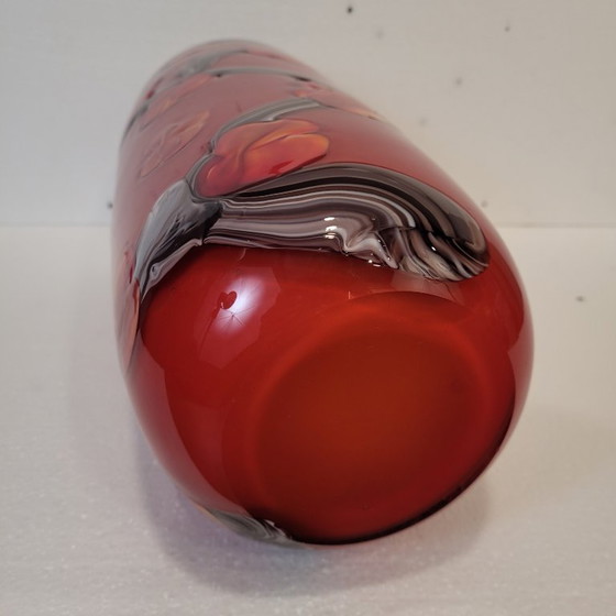 Image 1 of Jarrón floreado rojo, vidrio de Murano, 90’s - Italia