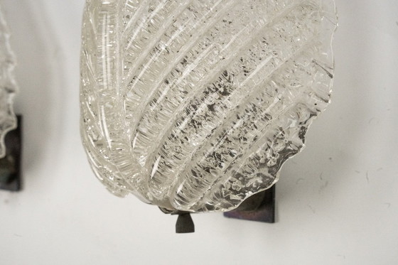 Image 1 of Coppia di lampade da parete di Ercole Barovier in vetro di Murano Rugiadoso, Italia 1950