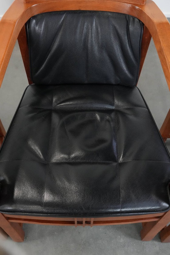 Image 1 of 4 x Schwarze Schuitema Art-Deco-Esszimmerstühle aus Leder mit Armlehnen aus der Decoforma-Serie