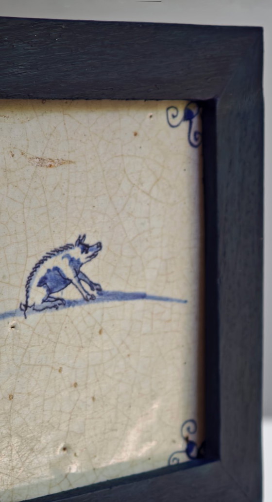 Image 1 of Antique Delft tile with animal motif – 18th century - pig