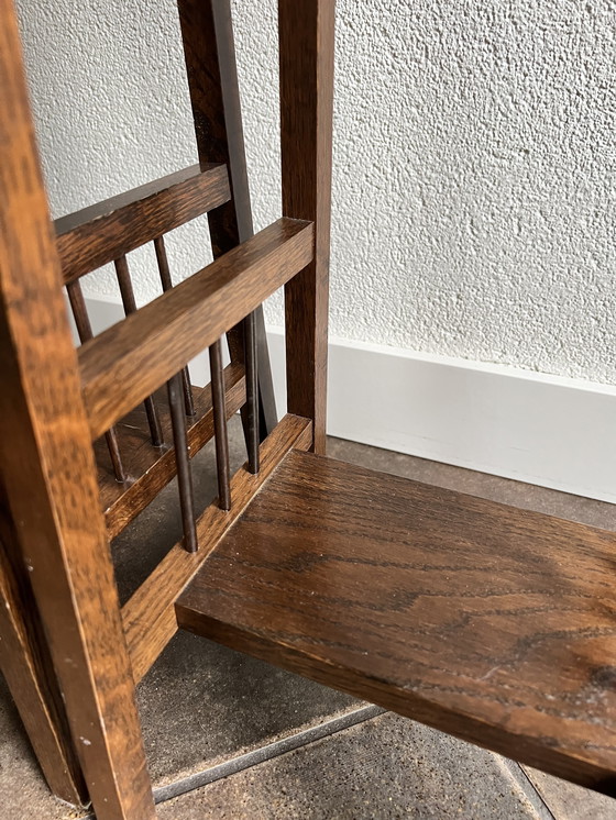 Image 1 of Plant table/pedestal set dark antique oak