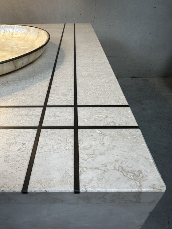 Image 1 of Vintage coffee table / side table - travertine and brass