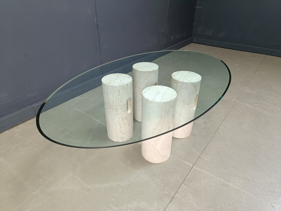 Image 1 of Table basse vintage en travertin et verre, 1970