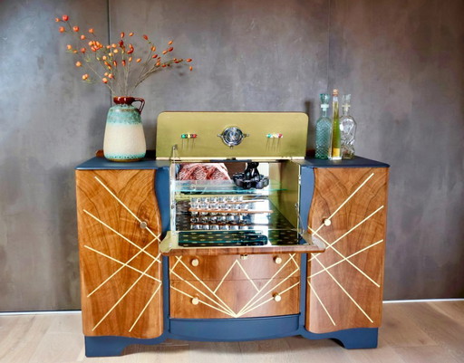 Vintage Art Deco Bar Cabinet – Carefully Restored, Anthracite & Walnut