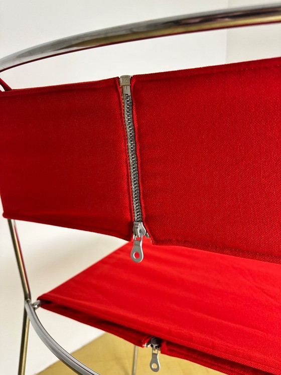 Image 1 of Chaise Delfina Enzo Mari pour Rexite 1974 Acier Chromé Tissu Kvadrat Field 2 Rouge Compasso d'Oro