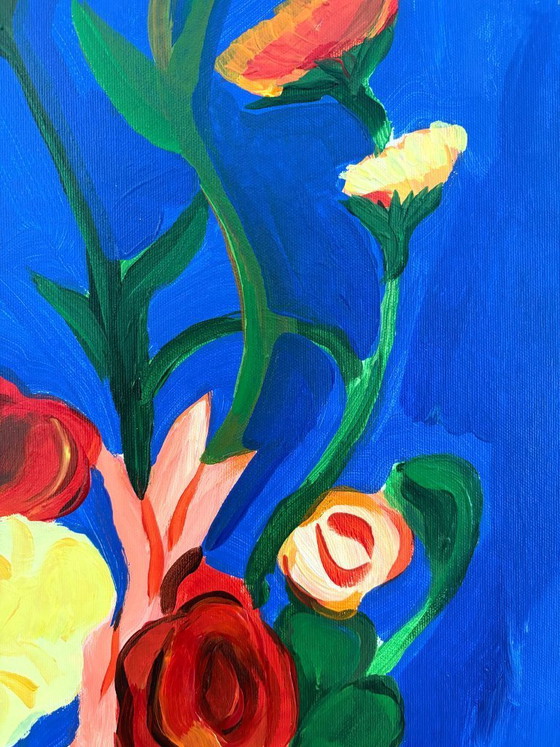 Image 1 of Acrylic painting by the artist E. García "Bodegón con fondo azul" 100x70 cm
