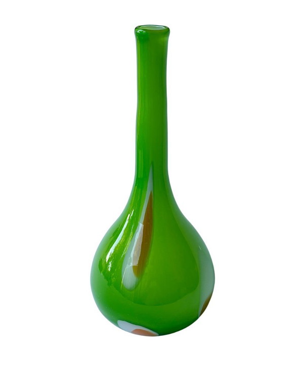 Image 1 of Design italiano - Vaso a goccia verde lime anni '70 in vetro incamiciato