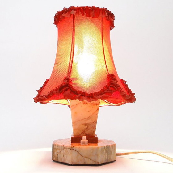 Art Deco Stone Table Lamp, Czechoslovakia, 1930s – Kámen Praha, Textile (photo 9 of 12)