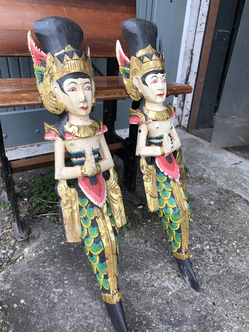 Set of 2 antique Balinese wooden Garuda figures