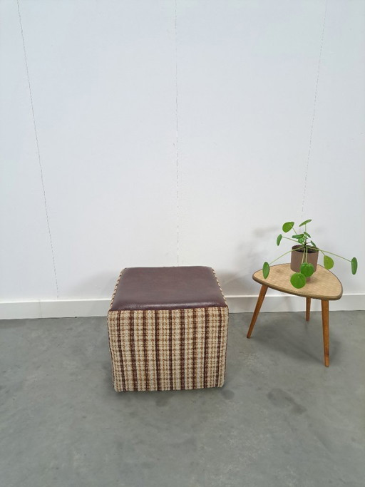 Brown striped pouf ottoman