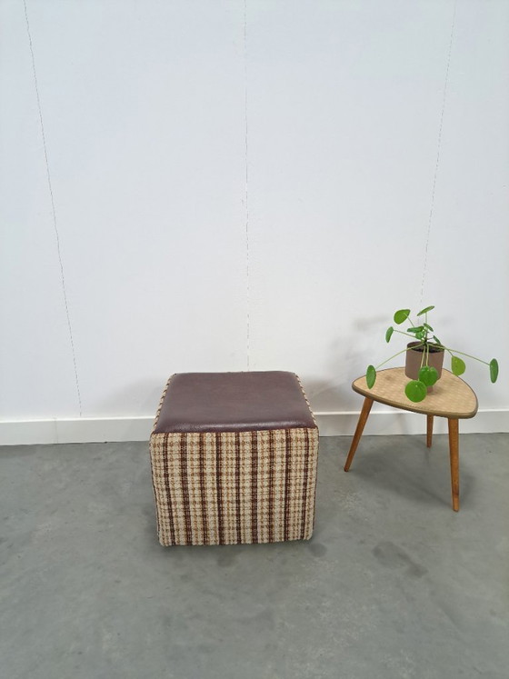 Image 1 of Brown striped pouf ottoman