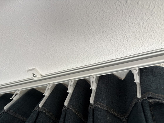 Image 1 of Floor-to-ceiling dark blue curtains