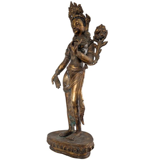 Antique Standing Tara Statue – Fire-gilded Bronze Nepal 18th Century – Sculpture (photo 9 of 10)