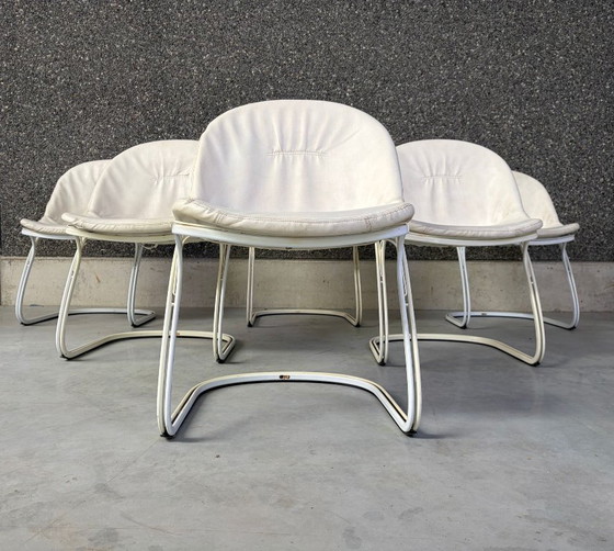 Chaises de salle à manger Gastone Rinaldi « Pascale », années 1970 - Lot de 6 – Leather, Metal (photo 4 of 12)