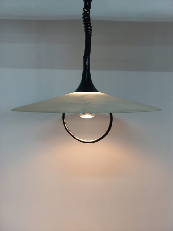 Image 1 of Lampada da soffitto unica con ciotola in vetro effetto marmo (anni '80/'90)