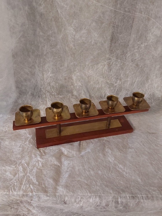 Image 1 of Portacandele vintage in teak con ottone