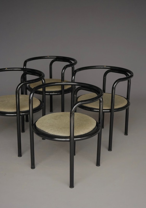 Image 1 of Juego de cuatro sillas negras 'Locus Solus' de Gae Aulenti para Poltronova, años 60