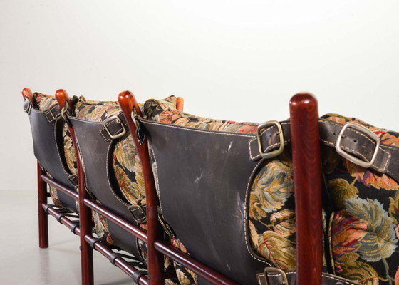 Image 1 of Beautiful Arne Norell 3-Seat ‘Ilona’ Rosewood Sofa for Arne Norell AB Aneby Möbler with Autumn Leaves Fabric Upholstery. Sweden.