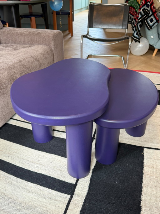 Set of 2 Japandi side tables, purple organic shape – bijzettafels, Wood