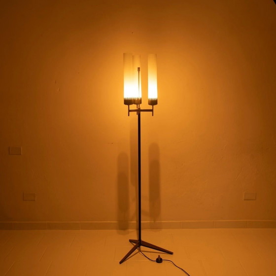 Stilnovo Lampada da terra Mid Century Ottone & Vetro Opalino – Lampade da terra, Iron, Wood (photo 19 of 22)