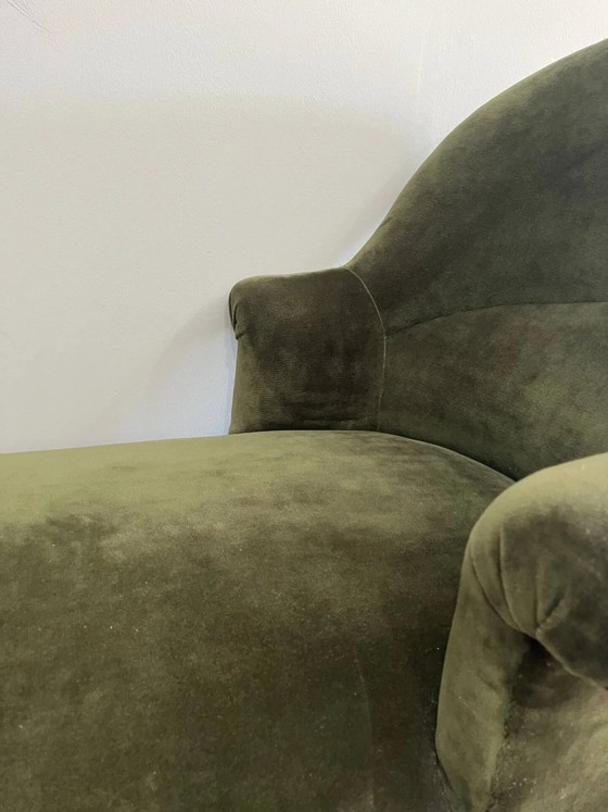 Chaise longue vintage in velluto verde scuro con frange multicolori. – Wood, Velvet, Art Nouveau (photo 16 of 18)