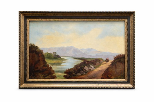 Antique river landscape painting signed