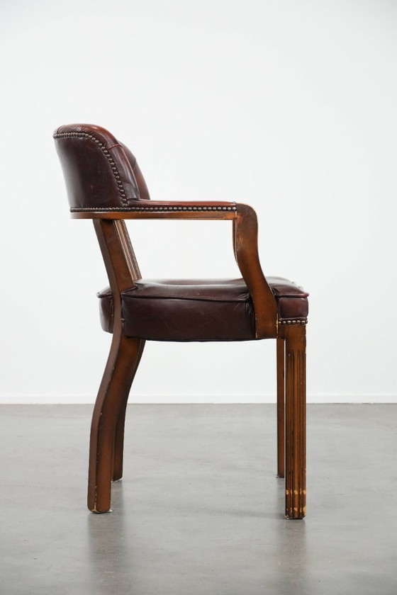 Image 1 of Chaise de bureau/salle à manger/d'appoint Chesterfield en cuir de vachette marron foncé, style anglais