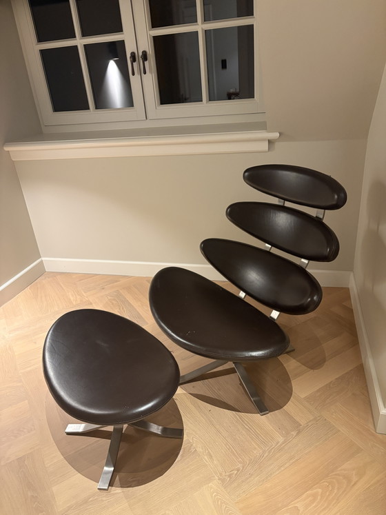 Corona Armchair with Separate Footstool – Leather, Metal (photo 2 of 5)