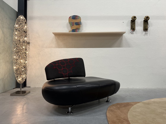 Image 1 of Leolux Kikko Chaise Longue zwart leer stof 