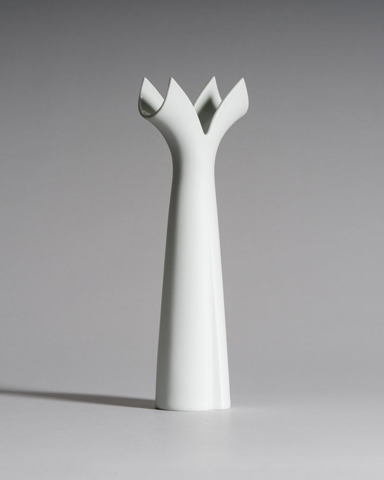 Image 1 of Rosenthal Duo: Sculptural White Porcelain Icons by Lino Sabattini candleholder & Claus Josef Riedel Tulip Vase