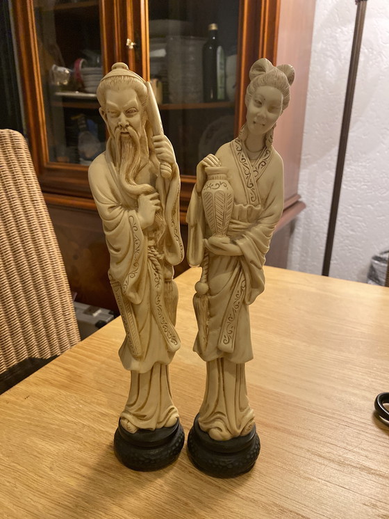 Image 1 of Chinese figurine pair Hanfu Tang Ming Dynasty