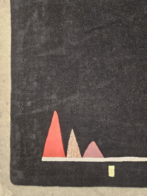 Image 1 of Tapis moderne en laine noire, noué à la main, motif abstrait géométrique, 246 x 340 cm