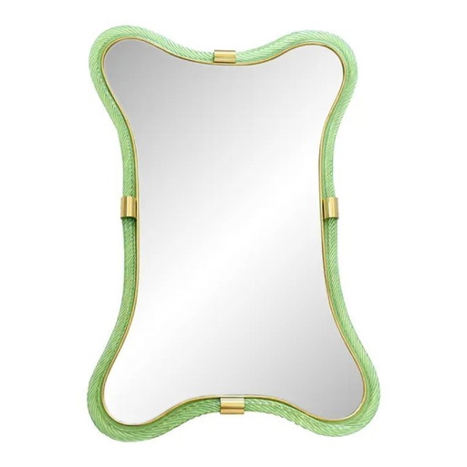 Italian Luxury Green Weathered Murano Glass Mirror with Gold Leaf Torchon – Simoeng