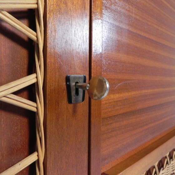 Image 1 of Mobiletto vintage, scrittoio in rattan e legno, anni '60