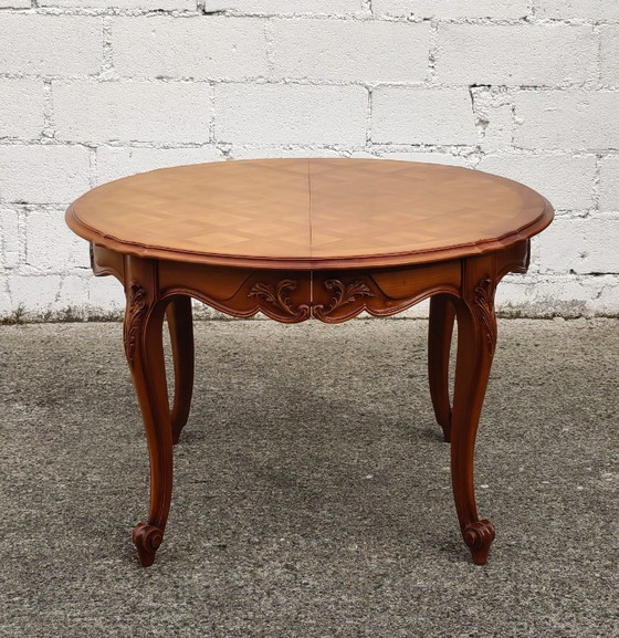 French Vintage Marqueterie Dining Table-Extendable Cherrywood Table-Style Louis XV-80s (photo 3 of 18)