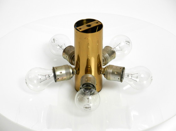 Image 1 of Grand Florian Schulz des années 80, Gela 55, plafonnier rond en laiton-opale avec cinq douilles E27