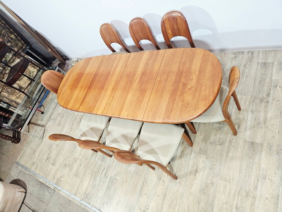 Tavolo allungabile in teak danese + sedie di Möbelfabrik Holstebro, anni '70, set di 9 (photo 16 of 24)