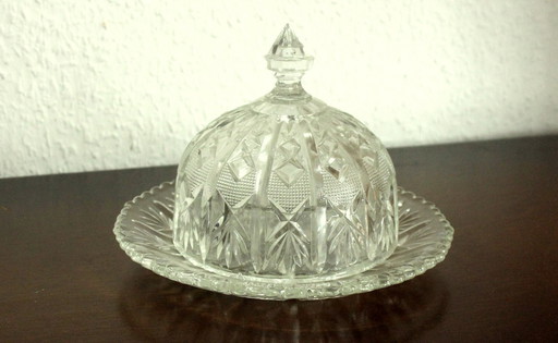 High-quality butter dish, lead crystal glass, Art Deco, 1930s