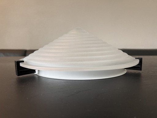 Lampada da soffitto vintage massiccia – vetro opalino rigato a forma di piramide