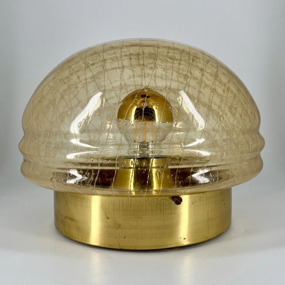 Image 1 of Vintage wand- en plafondlamp in Space Age-stijl met amberkleurig glas, circa jaren 70.