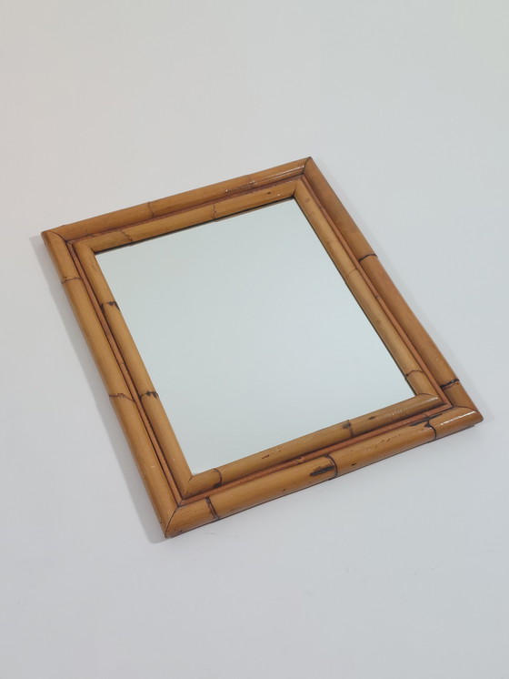 Image 1 of Specchio da parete vintage Mid Century Boho in bambù, anni '70