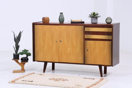 Vintage sideboard 60s | Mid - Century TV board with compartments Retro wood storage #07-09