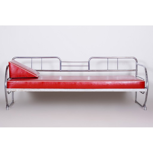 Vintage Bauhaus sofa leather and chrome by Robert Slezak, Czechoslovakia 1930