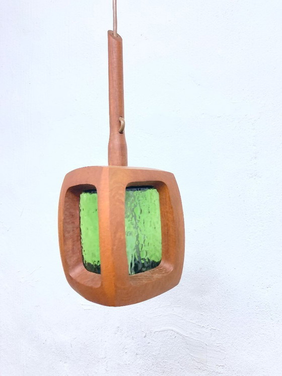 Image 1 of Small pendant lamp made of teak and glass by AB Stilarmatur, Tranås, Sweden, 1960s