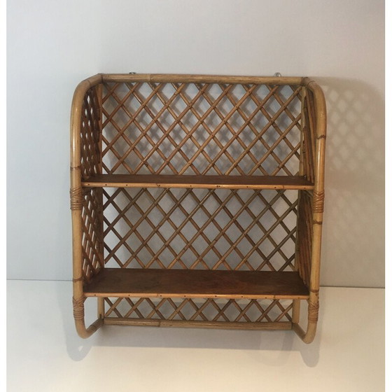 Image 1 of Vintage wall shelf in rattan, 1950